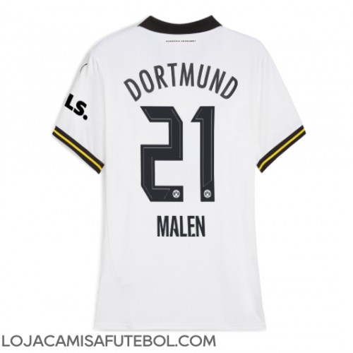 Camisa de Futebol Borussia Dortmund Donyell Malen #21 Equipamento Alternativo Mulheres 2024-25 Manga Curta